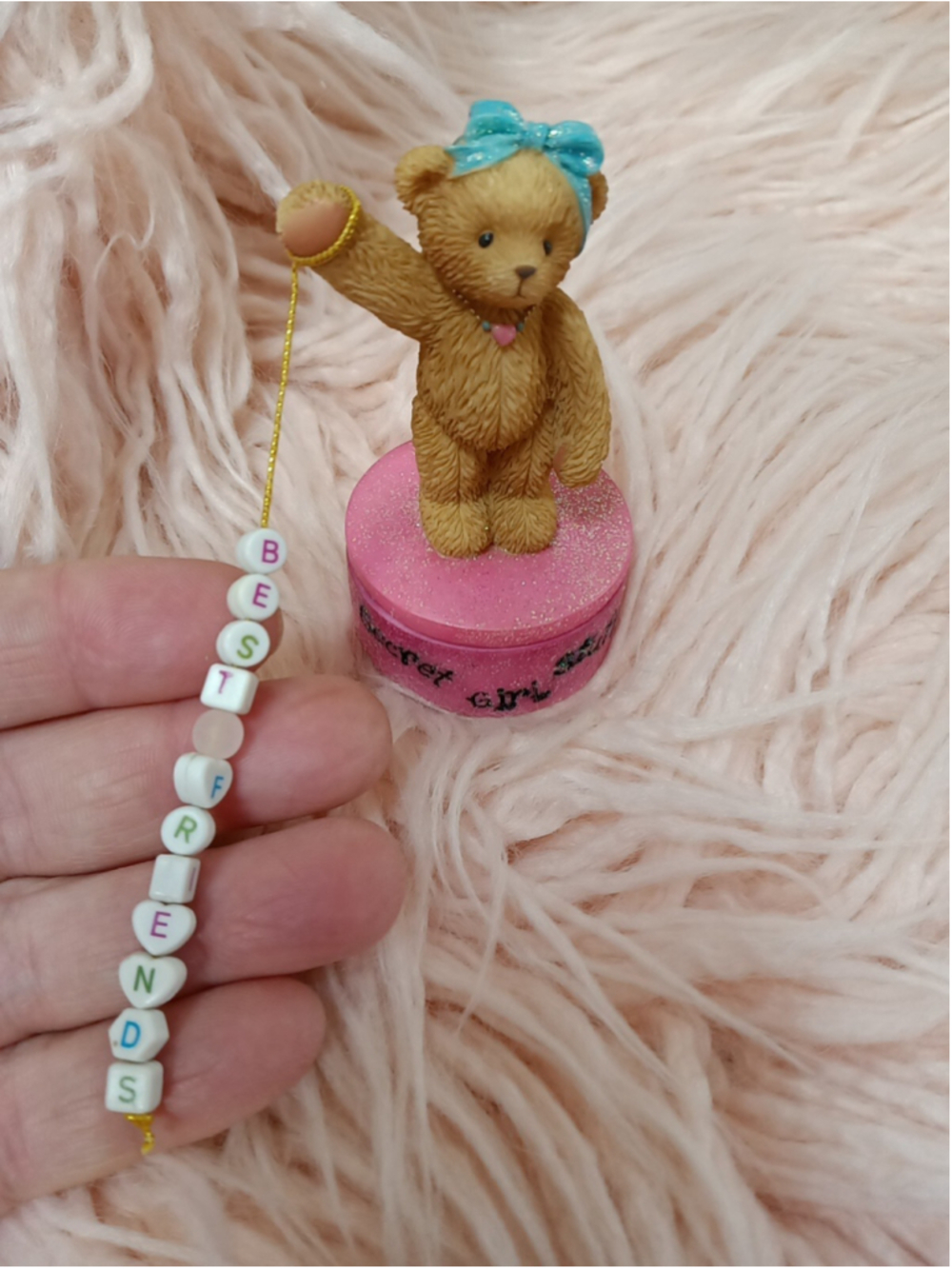Best Friends Secret Girl Stuff Cherished Teddies Trinket Box Pink Glitter Bow